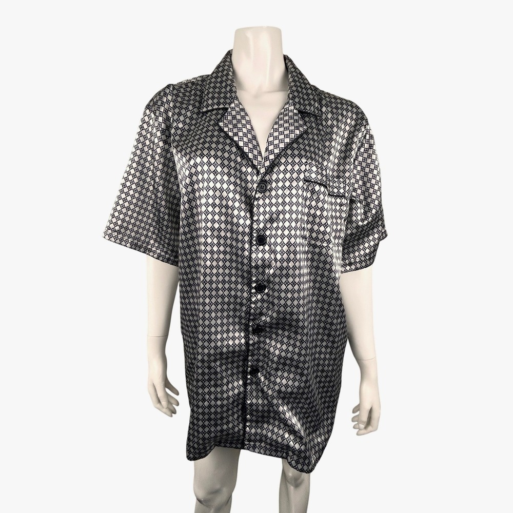 Robert Louis Pajama Top Silk Blend Silver Black‎ Piping Womens Large